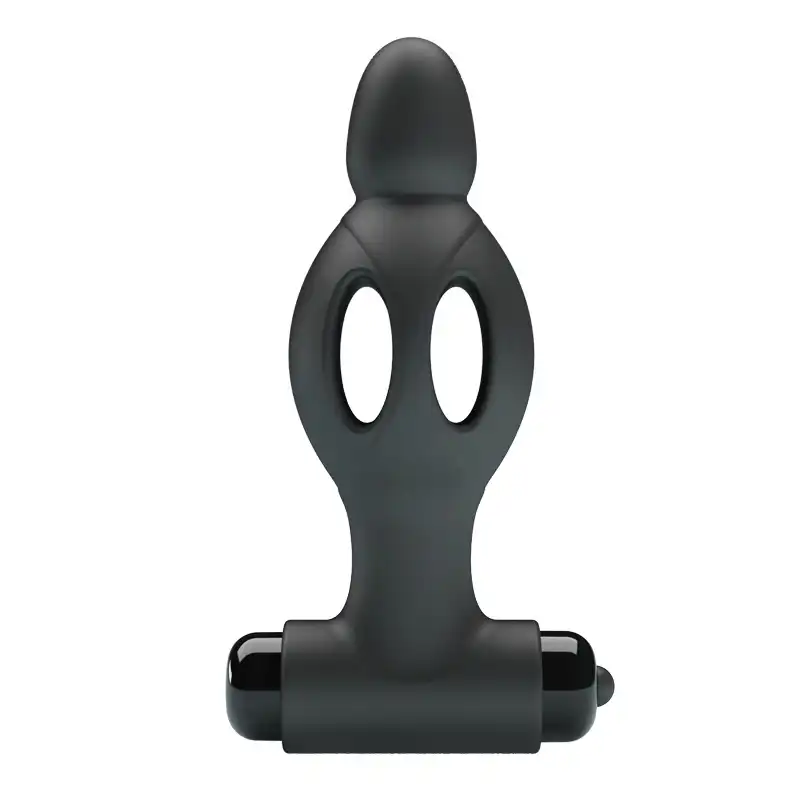 Black silicone hollow vibrating butt plug for gay