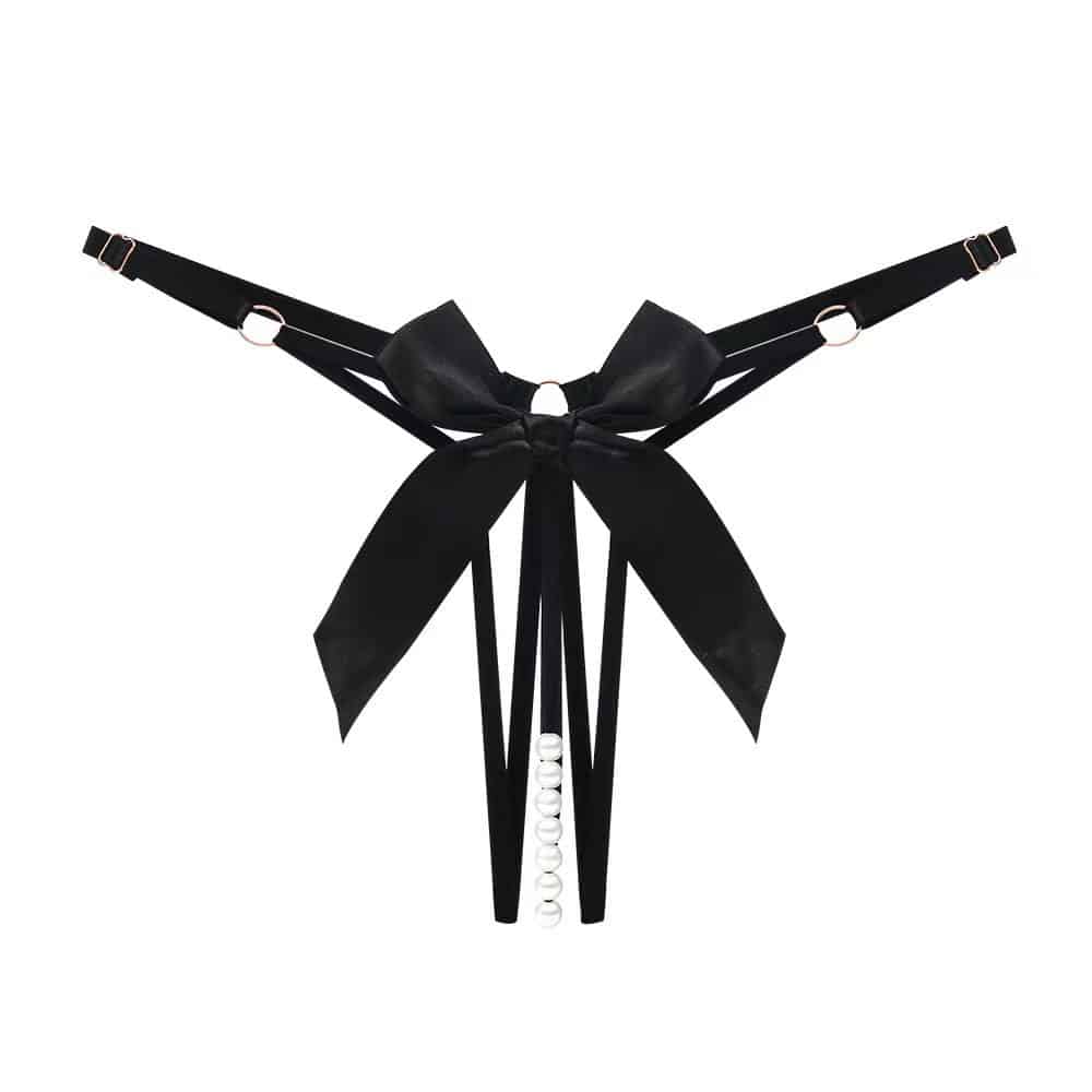 Solid Color Bow-Shaped Crotchless Pearl Panty PR-NK-20