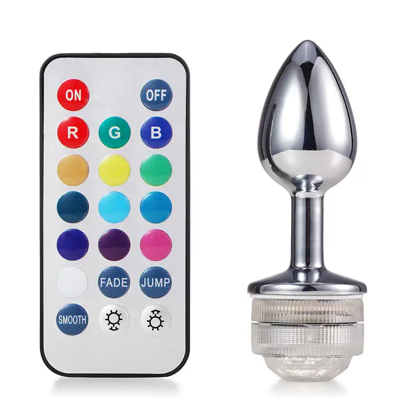 Metal remote-controlled color-changing LED light-up butt plug