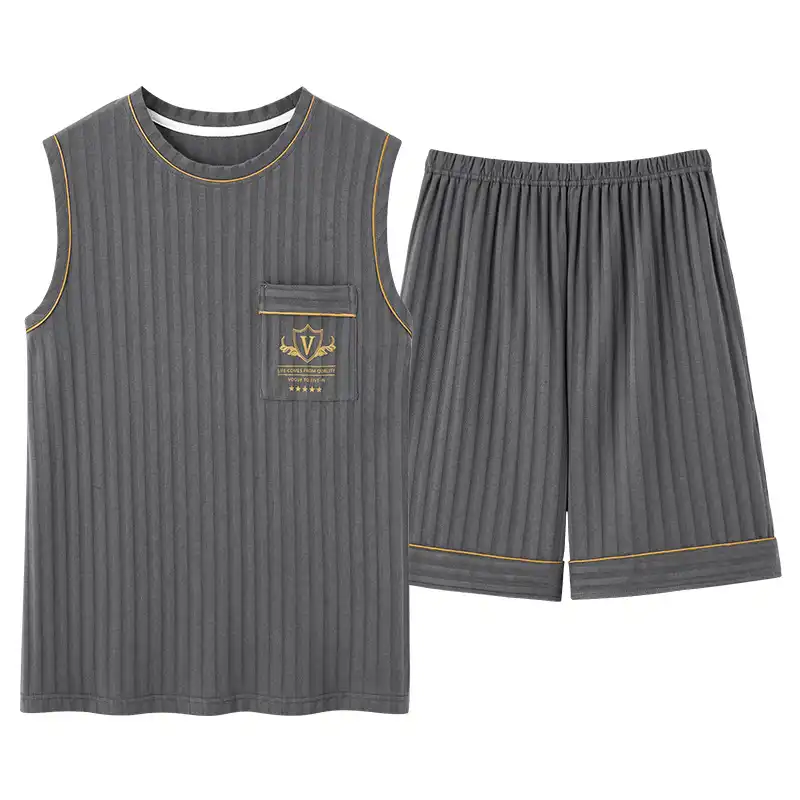 Dark gray sleeveless pajama set for men