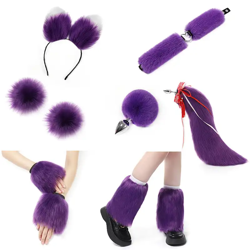 Purple fox tail butt plug set