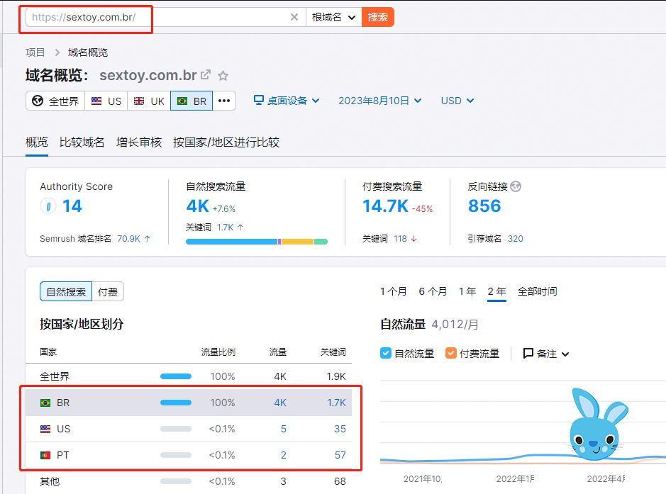Sex toys website SEO overview on Semrush
