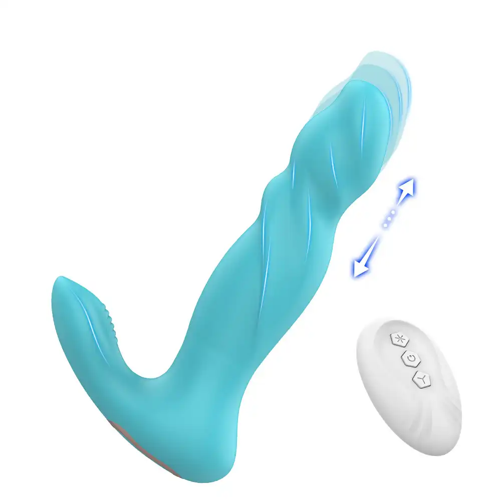 Blue remote-controlled thrusting anal plug