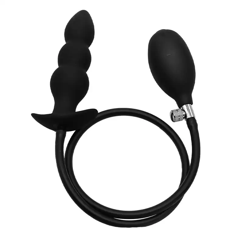 Black beaded inflatable anal butt plug for gay