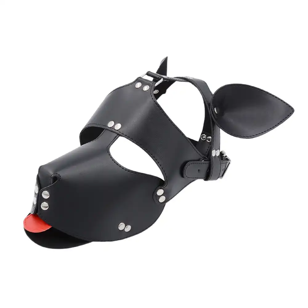 Black leather BDSM dog mask