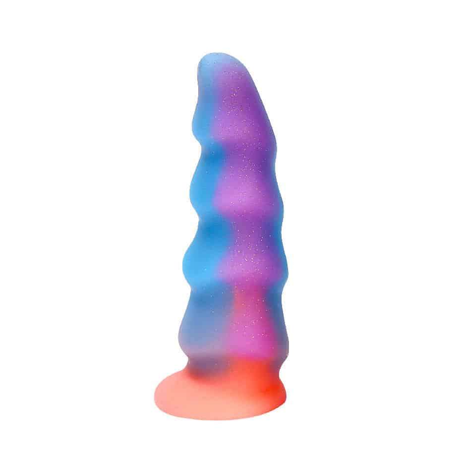 Multicolor liquid silicone glow in the dark horse ribbed dildo QLN-C194D