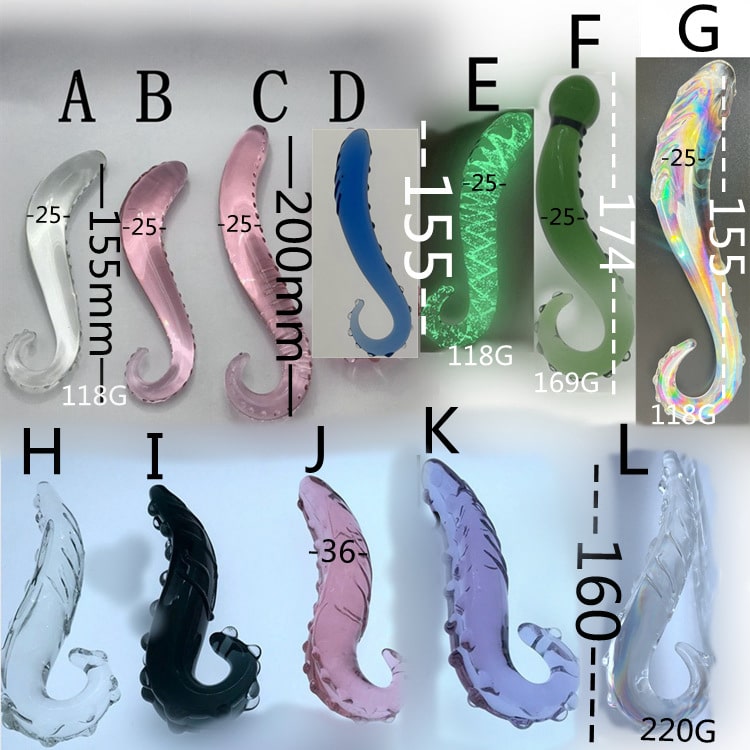 Different size and color Seahorse glass dildo