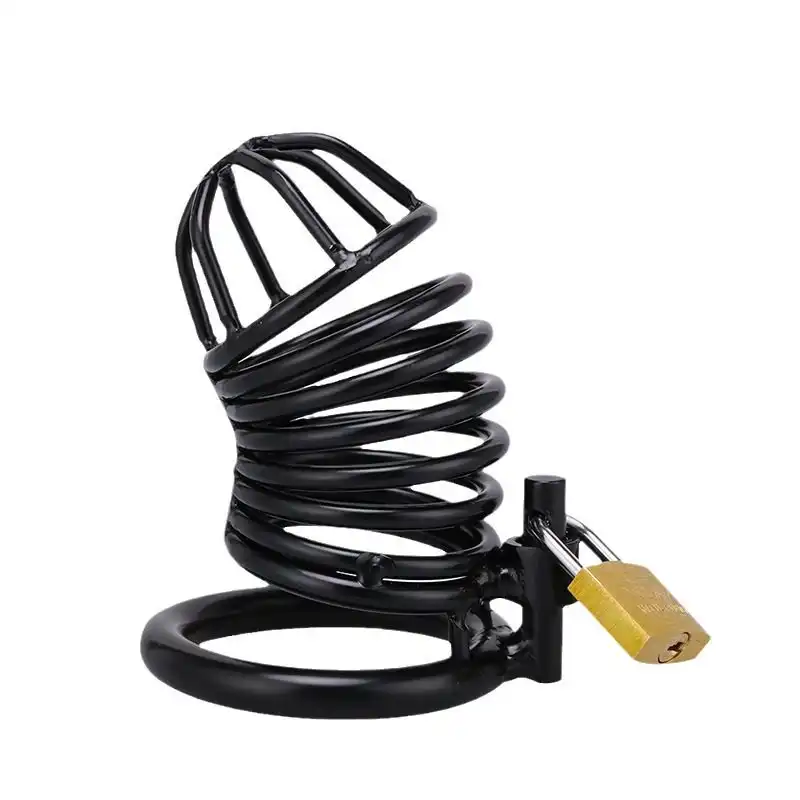 Black stainless steel male chastity lock