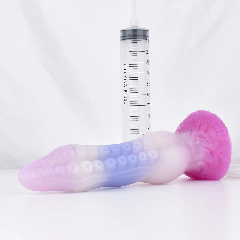Liquid silicone octopus tentacle dildo with syringe squirting function
