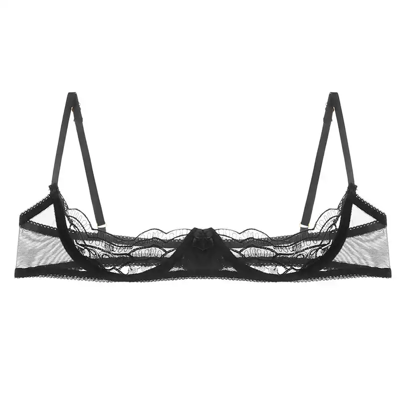 Black lace cupless underwire bra