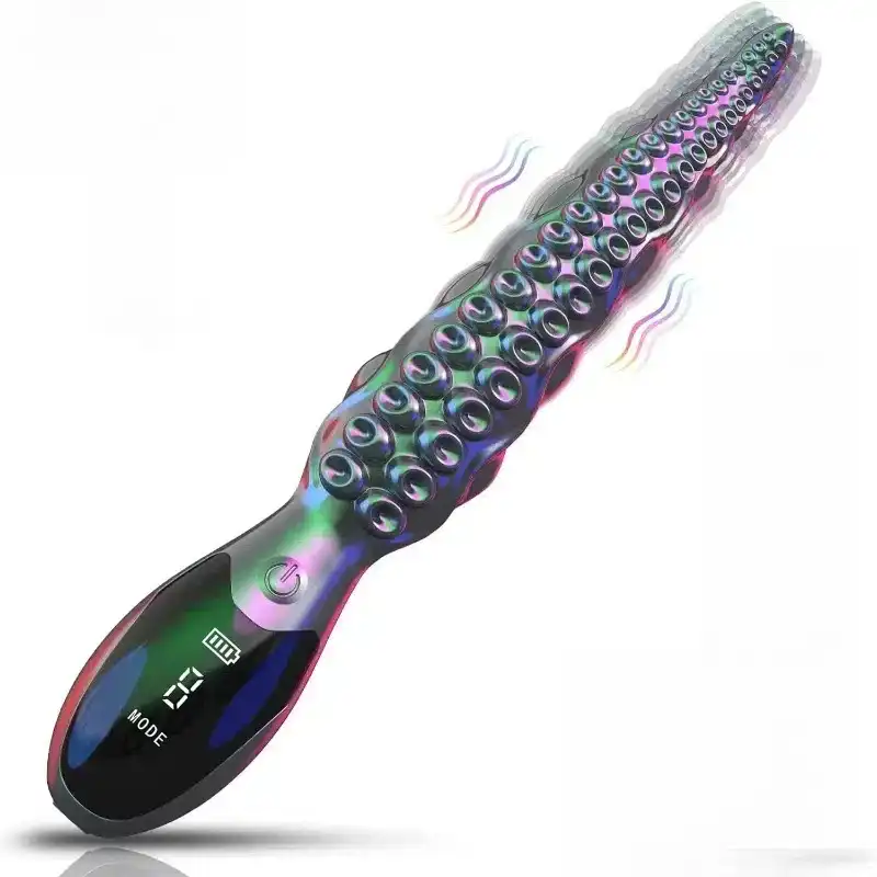 Gray silicone vibrating octopus tentacle dildo with LED display