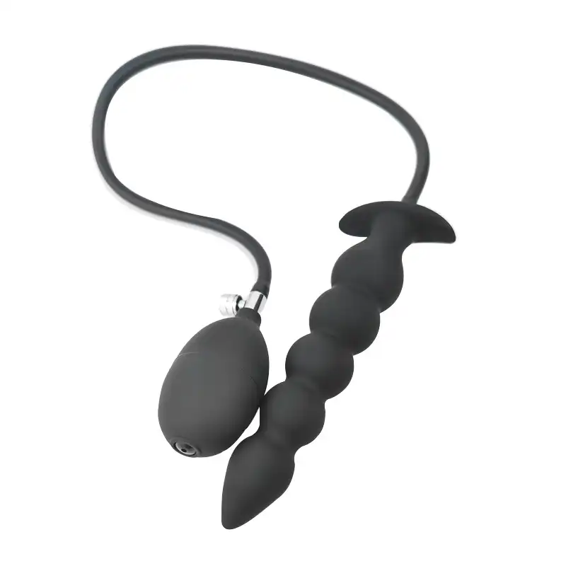 Black beaded silicone inflatable butt plug