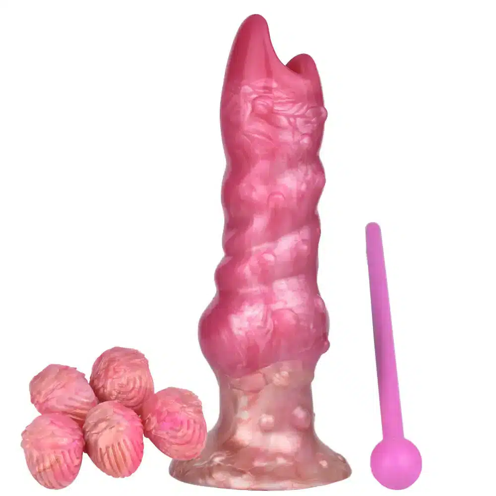Red silicone fantasy ovipositor with push assist