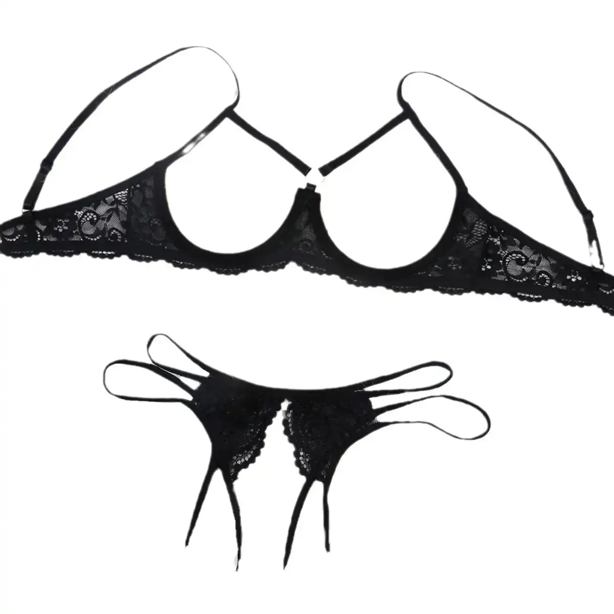 Cupless black underwire bra and panty set