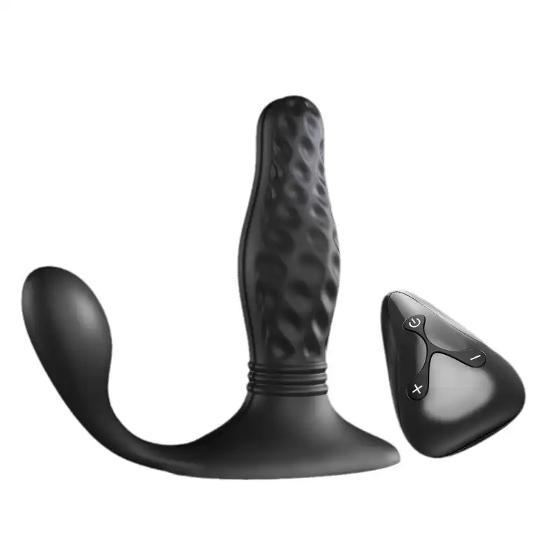 Black liquid silicone thrusting butt plug