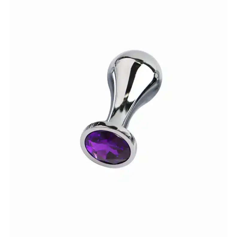 Metal round-head butt plug with a purple jewel