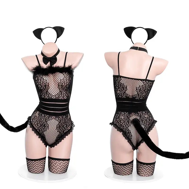 Sexy black lace cat costume
