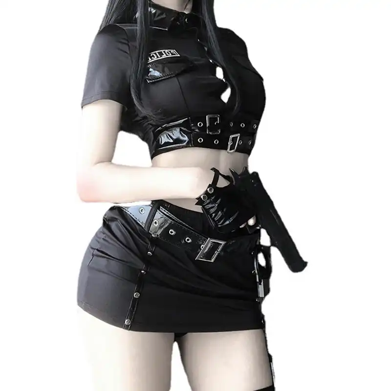 Black waist-exposed sexy cop costume