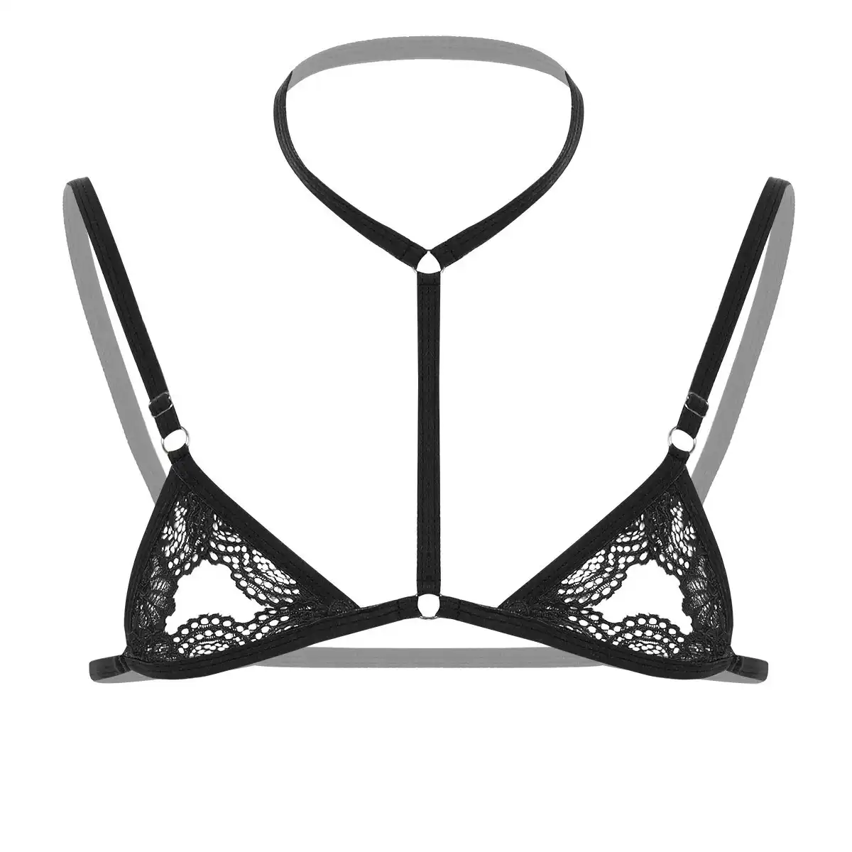 Black lace bra with a neckring
