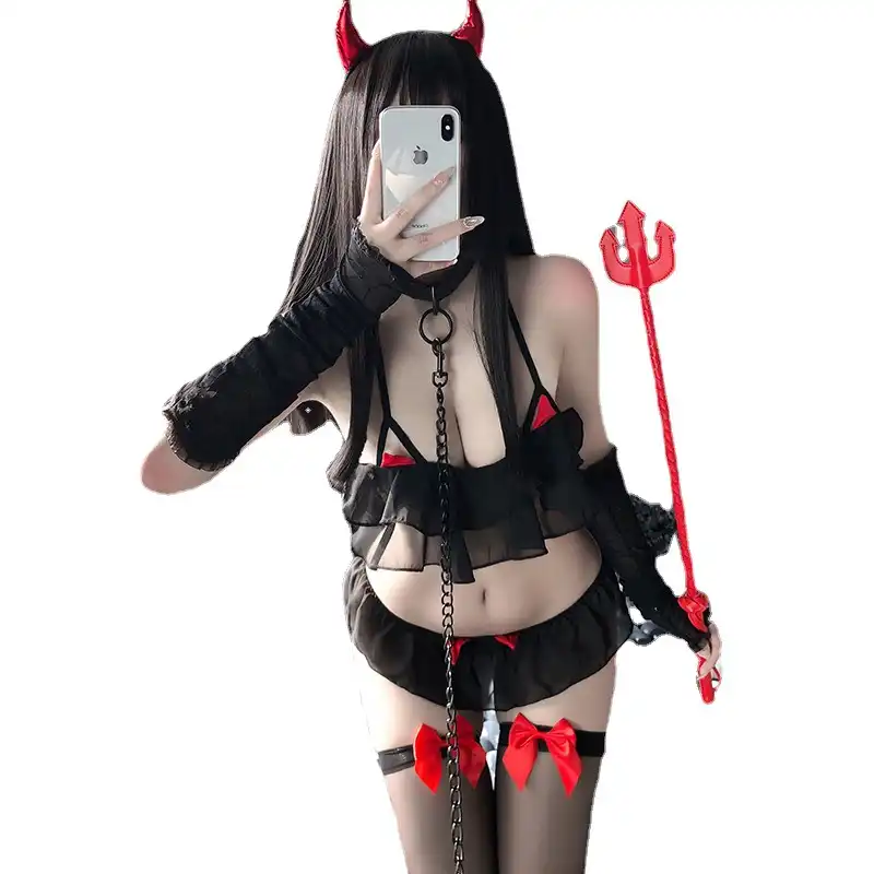 Sexy black devil costume with headpiece and pants